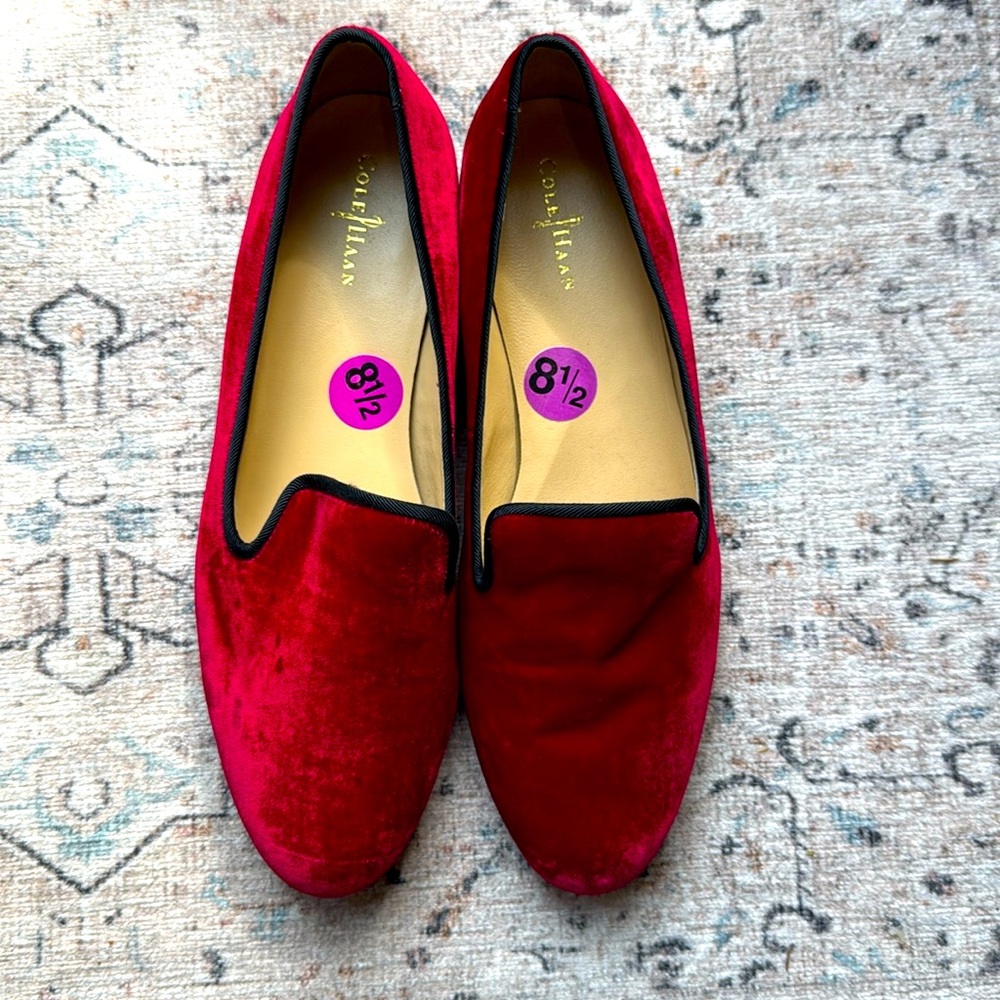 Cole Haan red velvet leather soled flats
